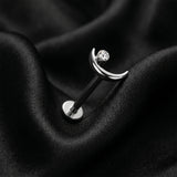 Detail View 1 of Implant Grade Titanium OneFit Threadless Crescent Moon Gem Shine Top Flat Back Stud Labret-Clear Gem