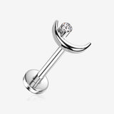 Implant Grade Titanium OneFit Threadless Crescent Moon Gem Shine Top Flat Back Stud Labret-Clear Gem