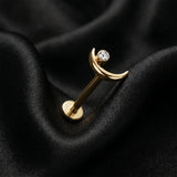 Detail View 1 of Implant Grade Titanium OneFit Threadless Golden Crescent Moon Gem Shine Top Flat Back Stud Labret-Clear Gem