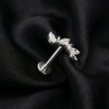 Detail View 1 of Implant Grade Titanium OneFit Threadless Marquise Vine Journey Top Flat Back Stud Labret-Clear Gem