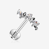 Implant Grade Titanium OneFit Threadless Marquise Vine Journey Top Flat Back Stud Labret-Clear Gem