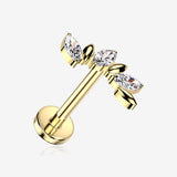 Implant Grade Titanium OneFit Threadless Golden Marquise Vine Journey Top Flat Back Stud Labret-Clear Gem