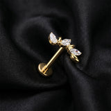 Detail View 1 of Implant Grade Titanium OneFit Threadless Golden Marquise Vine Journey Top Flat Back Stud Labret-Clear Gem