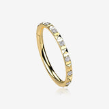 Golden Pyramid Studded Multi-Gem Sparkles Geometric Seamless Clicker Hoop Ring-Clear Gem