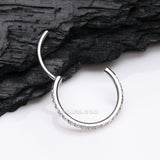 Detail View 2 of Brilliant Sparkle Gems Lined Clicker Hoop Ring-Clear Gem