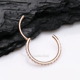 Detail View 2 of Rose Gold Brilliant Sparkle Gems Lined Clicker Hoop Ring-Clear Gem