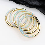 Detail View 3 of Golden Brilliant Fire Opal Lined Front Facing Seamless Clicker Hoop Ring-White Opal