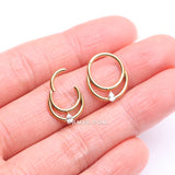 Detail View 2 of Implant Grade Titanium Golden Double Loop Teardrop Sparkle Clicker Hoop Ring-Clear Gem