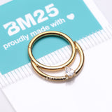 Detail View 3 of Implant Grade Titanium Golden Double Loop Teardrop Sparkle Clicker Hoop Ring-Clear Gem