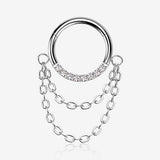 Implant Grade Titanium Sparkle Double Chained Clicker Hoop Ring-Clear Gem