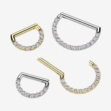 Detail View 1 of Implant Grade Titanium Golden Sparkle Lined D Shape Clicker Hoop Ring-Clear Gem