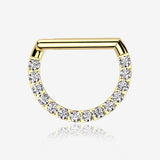 Implant Grade Titanium Golden Sparkle Lined D Shape Clicker Hoop Ring-Clear Gem