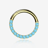 Implant Grade Titanium Golden Turquoise Lined Clicker Hoop Ring