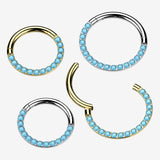 Detail View 1 of Implant Grade Titanium Golden Turquoise Lined Clicker Hoop Ring