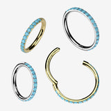 Detail View 1 of Implant Grade Titanium Golden Turquoise Edge Lined Clicker Hoop Ring