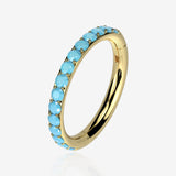 Implant Grade Titanium Golden Turquoise Edge Lined Clicker Hoop Ring