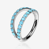 Implant Grade Titanium Turquoise Double Lined Clicker Hoop Ring