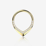 Implant Grade Titanium Golden Chevron Lined Sparkle Clicker Hoop Ring