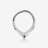 Implant Grade Titanium Chevron Lined Sparkle Clicker Hoop Ring