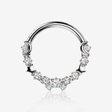 Implant Grade Titanium Sparkle Crescent Moon and Stars Clicker Hoop Ring