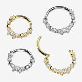 Detail View 1 of Implant Grade Titanium Sparkle Crescent Moon and Stars Clicker Hoop Ring-Clear Gem