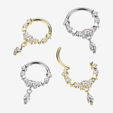 Detail View 1 of Implant Grade Titanium Sparkle Dangle Crescent Moon and Stars Clicker Hoop Ring-Clear Gem