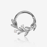 Implant Grade Titanium Olive Leaf Sparkle Vine Clicker Hoop Ring