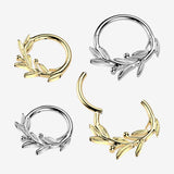 Detail View 1 of Implant Grade Titanium Golden Olive Leaf Vine Clicker Hoop Ring