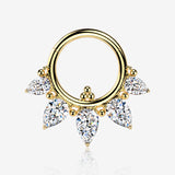 Implant Grade Titanium Golden Bali Sparkle Floral Clicker Hoop Ring-Clear Gem