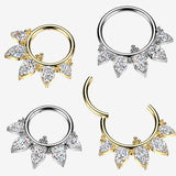 Detail View 1 of Implant Grade Titanium Golden Bali Sparkle Floral Clicker Hoop Ring-Clear Gem