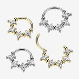 Detail View 1 of Implant Grade Titanium Marquise Sparkle Royal Floral Clicker Hoop Ring-Clear Gem