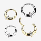 Detail View 1 of Implant Grade Titanium Marquise Sparkle Hollow Crescent Clicker Hoop Ring-Clear Gem