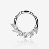 Implant Grade Titanium Marquise Sparkle Floral Swirl Clicker Hoop Ring