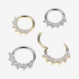 Detail View 1 of Implant Grade Titanium Marquise Sparkle Floral Swirl Clicker Hoop Ring-Clear Gem