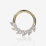 Implant Grade Titanium Golden Marquise Sparkle Floral Swirl Clicker Hoop Ring