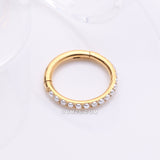Detail View 1 of Implant Grade Titanium Golden Pearlescent Beads Lined Clicker Hoop Ring-White