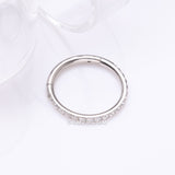 Detail View 1 of Implant Grade Titanium Brilliant Sparkle Gems Lined Clicker Hoop Ring-Clear Gem