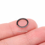 Detail View 2 of Implant Grade Titanium Blackline Brilliant Sparkle Gems Lined Clicker Hoop Ring-Clear Gem