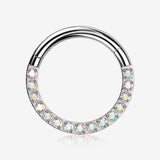 Implant Grade Titanium Brilliant Sparkle Gems Front Lined Clicker Hoop Ring-Aurora Borealis