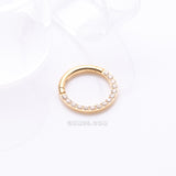 Detail View 1 of Implant Grade Titanium Golden Brilliant Sparkle Gems Front Lined Clicker Hoop Ring-Clear Gem