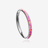 Implant Grade Titanium Brilliant Fire Opal Lined Seamless Clicker Hoop Ring-Pink Opal