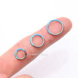 Detail View 3 of Implant Grade Titanium Brilliant Fire Opal Lined Front Facing Seamless Clicker Hoop Ring-Blue Opal