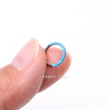 Detail View 2 of Implant Grade Titanium Brilliant Fire Opal Lined Front Facing Seamless Clicker Hoop Ring-Blue Opal