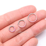 Detail View 3 of Implant Grade Titanium Brilliant Fire Opal Lined Front Facing Seamless Clicker Hoop Ring-Pink Opal
