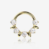 Implant Grade Titanium Golden Sparkle Royal Floral Clicker Hoop Ring