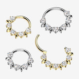 Detail View 1 of Implant Grade Titanium Golden Sparkle Royal Floral Clicker Hoop Ring-Clear Gem
