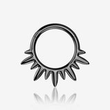 Implant Grade Titanium Black PVD Blazing Sun Rays Clicker Hoop Ring
