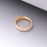Detail View 1 of Implant Grade Titanium Golden Double Lined Gems Seamless Clicker Hoop Ring-Clear Gem