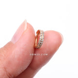 Detail View 2 of Implant Grade Titanium Golden Double Lined Gems Seamless Clicker Hoop Ring-Clear Gem