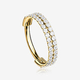 Implant Grade Titanium Golden Double Lined Gems Seamless Clicker Hoop Ring-Clear Gem